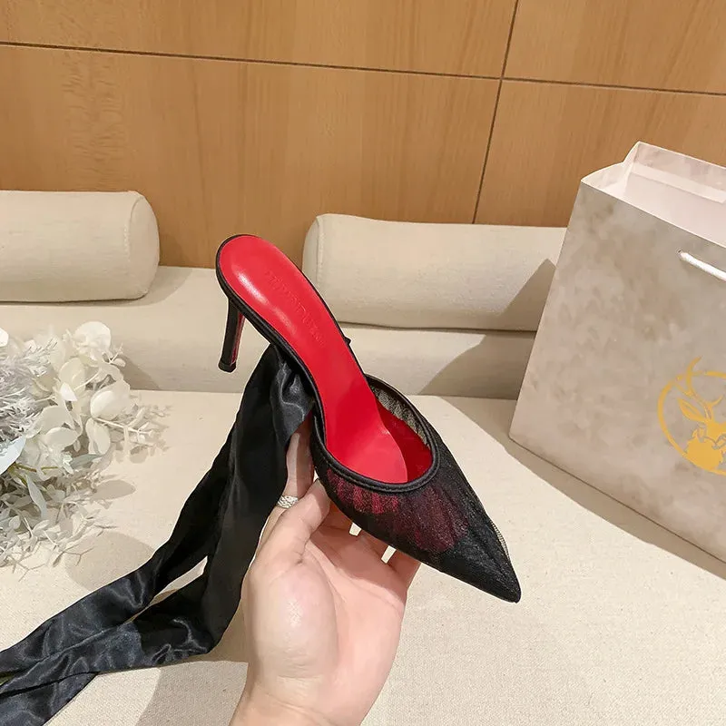 مجموعة اروين arwen &ajh group New Spring Autumn Female High Heels Stilettos Women Cross-tied Pointed-toe Sandals Sexy Party Ladies Dress Shoes