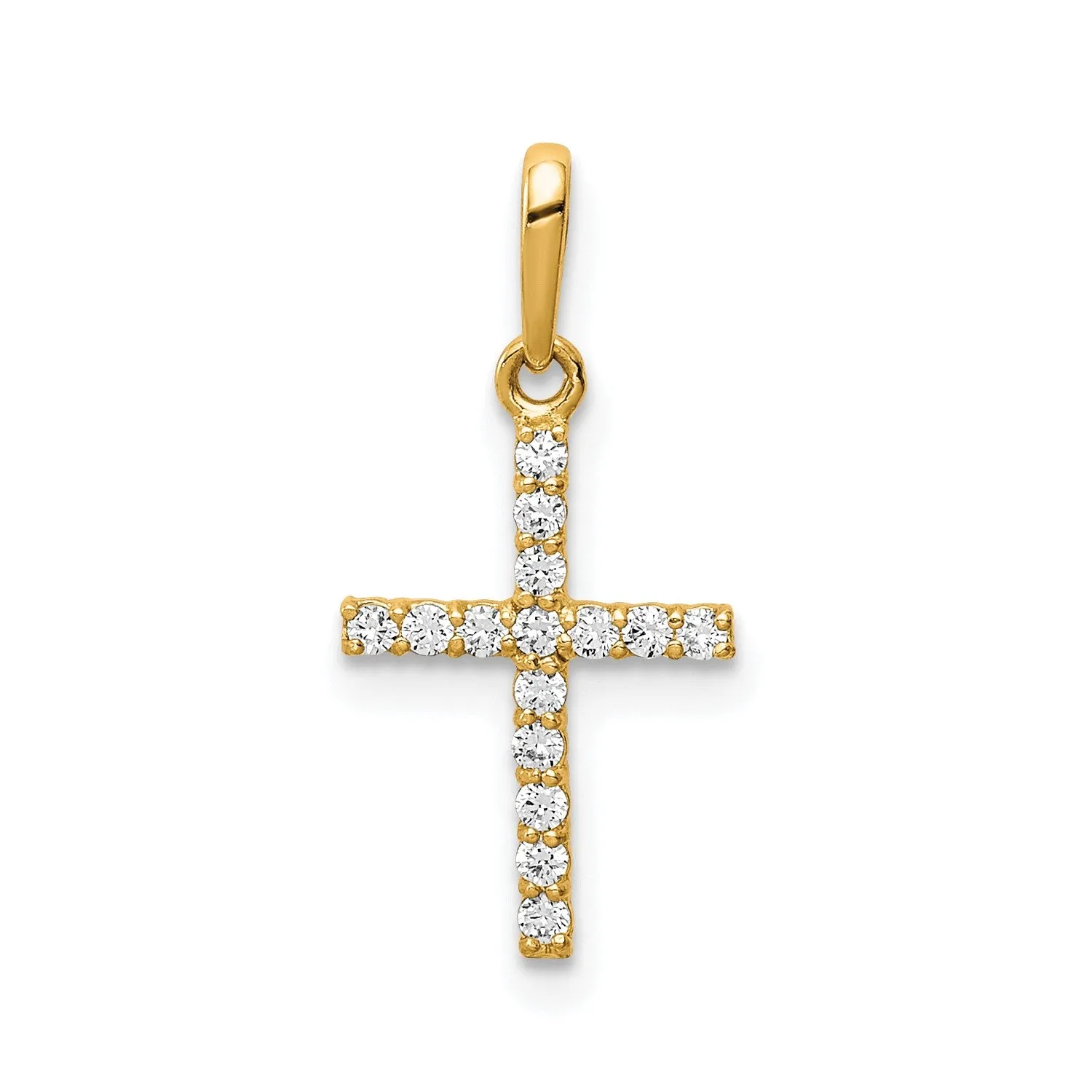 10k Real Solid Yellow Gold and CZ Cross Pendant Charm, 19x9mm