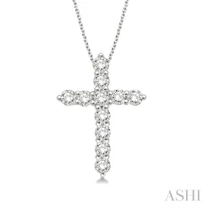 14K White Gold Diamond Cross Pendant, 0.25 Carat tw