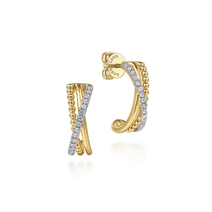 14K Yellow Gold Diamond Criss-Cross Earrings, 0.14 Carat TW