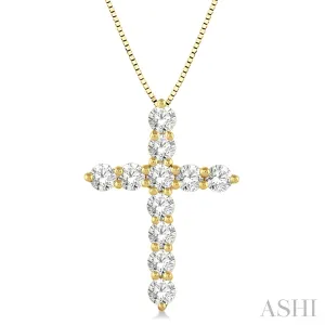 14KY Diamond Cross Pendant w/1.0 ctw, 18" Chain