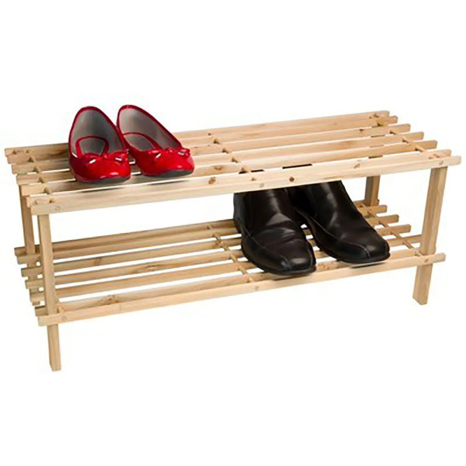 2 Tier Natural Wood Shoe Rack