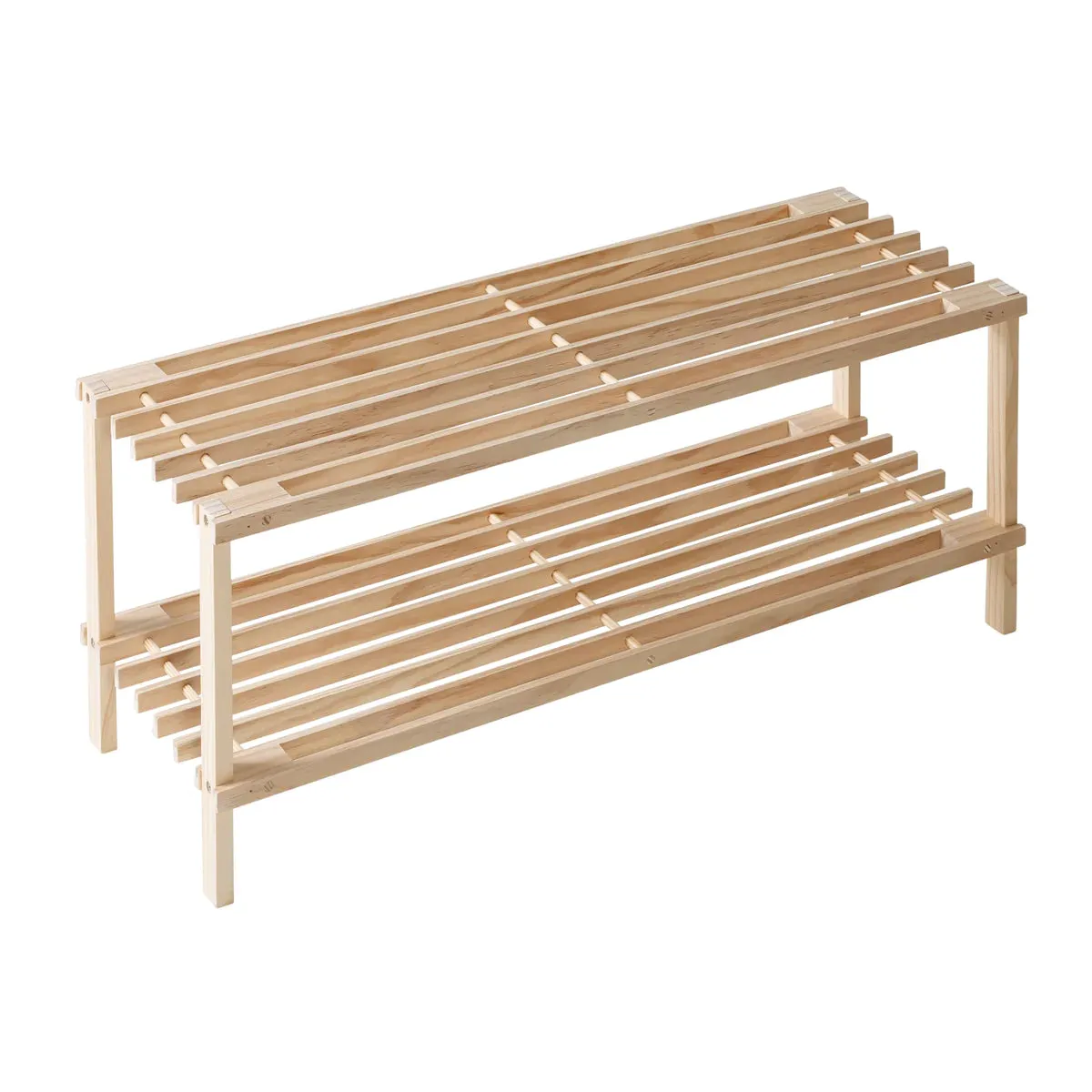 2 Tier Natural Wood Shoe Rack