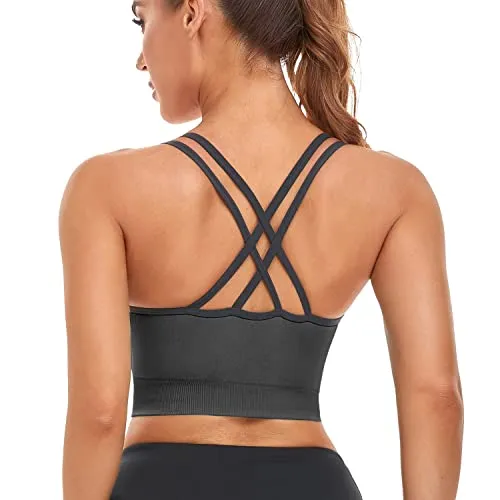 3 Pack Sports Bras for Women Medium Support Yoga Bra Strappy Cross Back Workout Tops with Removable Pads