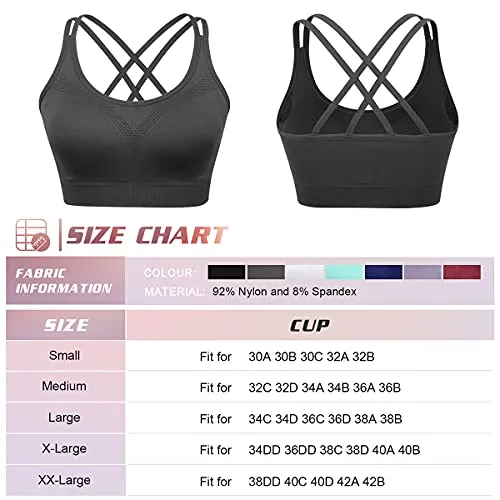 3 Pack Sports Bras for Women Medium Support Yoga Bra Strappy Cross Back Workout Tops with Removable Pads