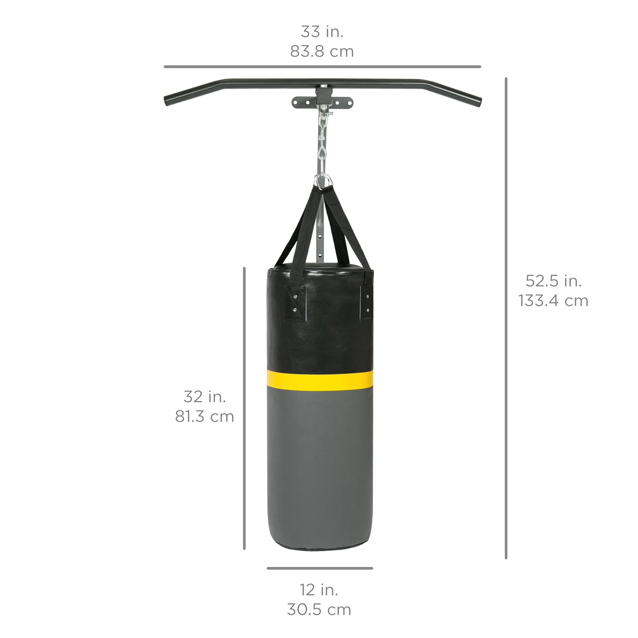 52lb Hanging Heavy Punching Bag w/ Wall-Mount Rack, Pull Up Bar