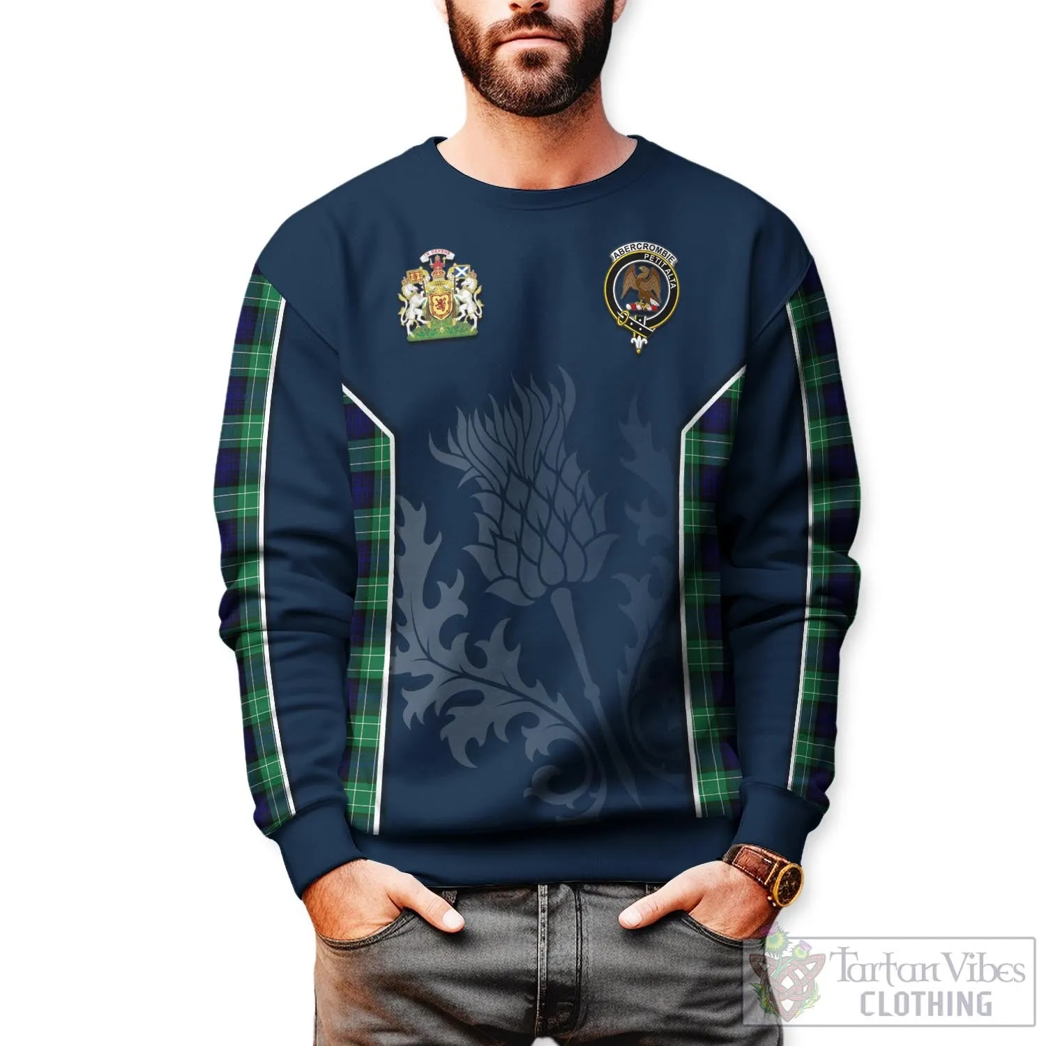 Abercrombie Tartan Sweatshirt with Family Crest and Scottish Thistle Vibes Sport Style