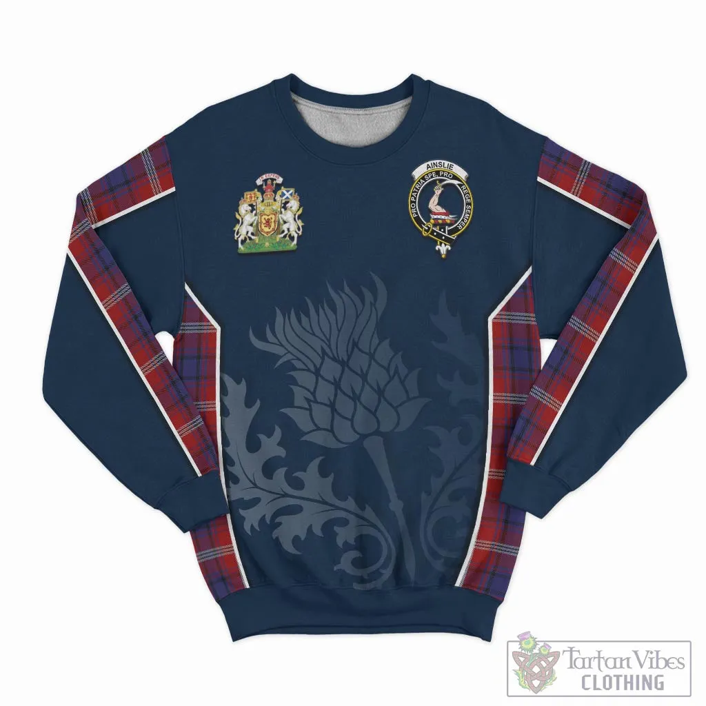 Ainslie Tartan Sweatshirt with Family Crest and Scottish Thistle Vibes Sport Style