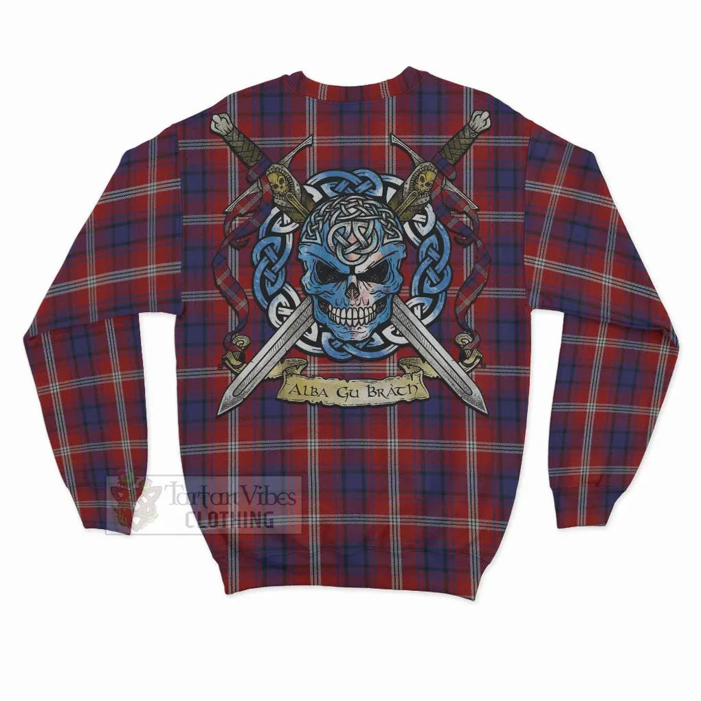 Ainslie Tartan Sweatshirt with Family Crest Celtic Skull Style