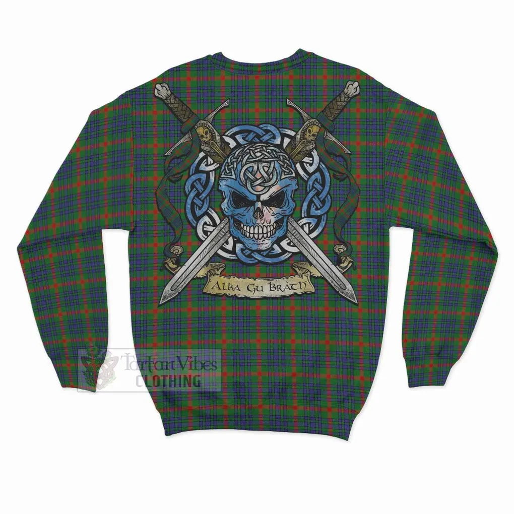 Aiton Tartan Sweatshirt with Family Crest Celtic Skull Style