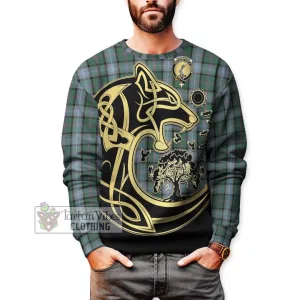 Alexander of Menstry Hunting Tartan Sweatshirt with Family Crest Celtic Wolf Style