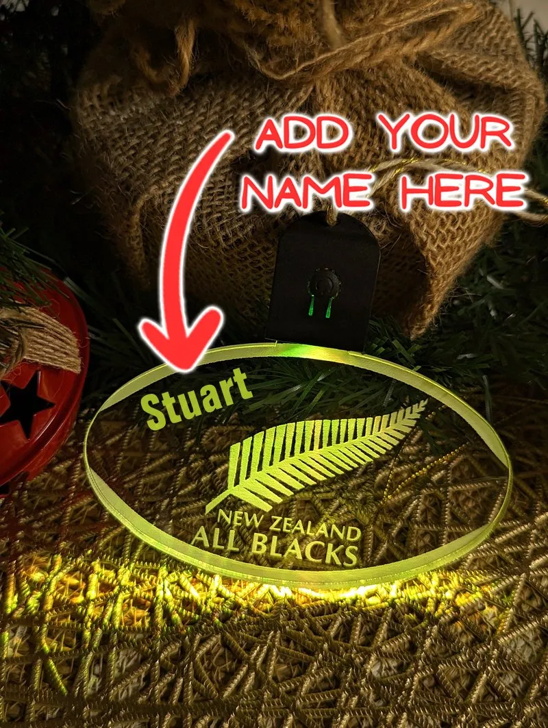 All Blacks Rugby Union Personalised Christmas Tree Bauble 3D LED Light Decoration