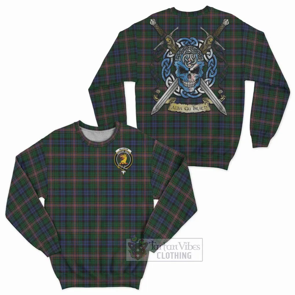 Allison Tartan Sweatshirt with Family Crest Celtic Skull Style