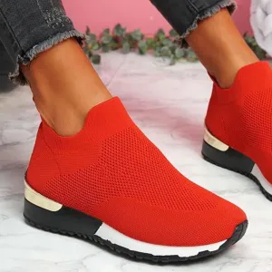 Allwanna  New Spring Knitting Socks Shoes Women 2022 Mesh Breathable Platform Sneakers Slip On Flat Casual Loafers Ladies Vulcanized Shoes