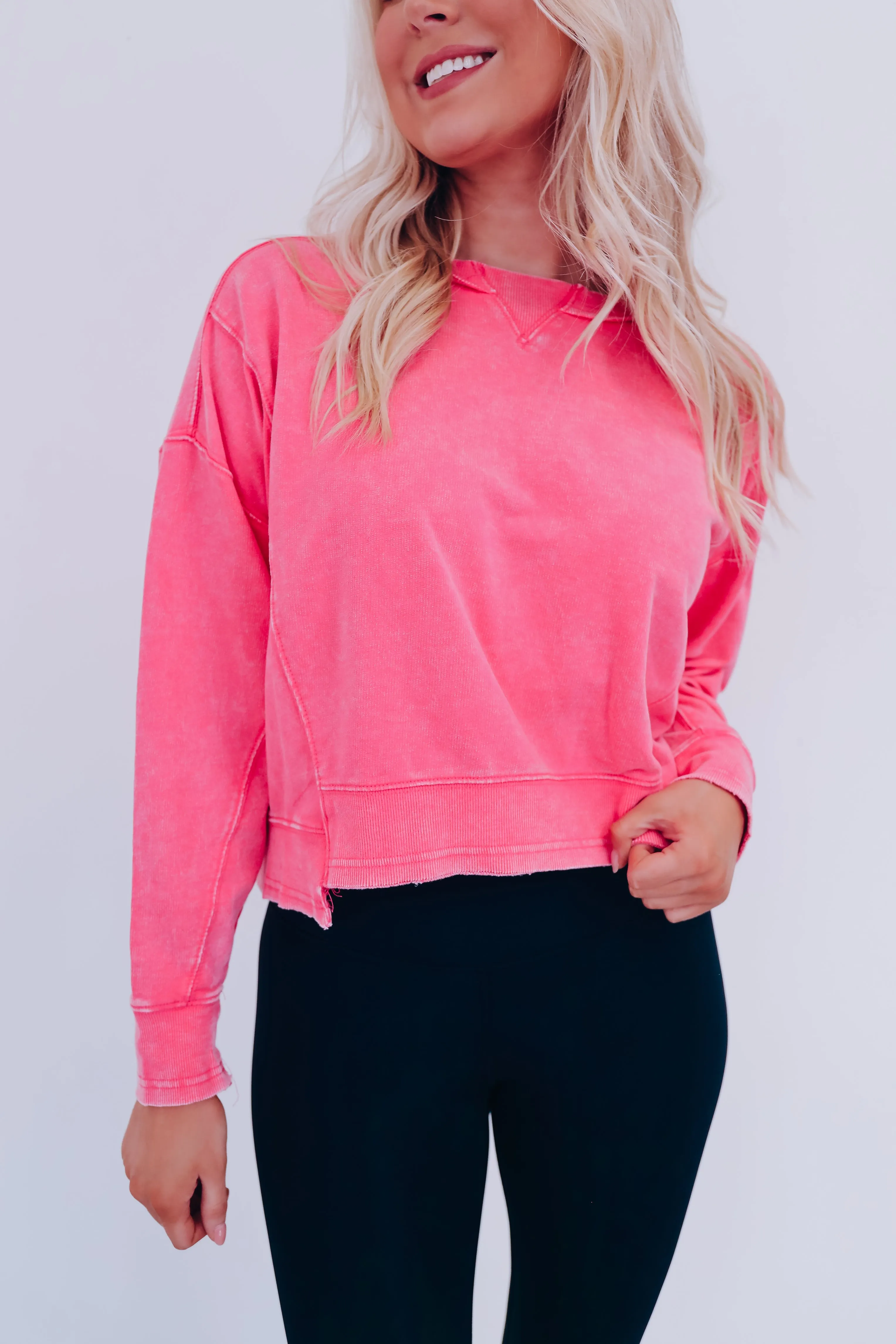 Amanda Acid Washed Cropped Sweatshirt - Pink