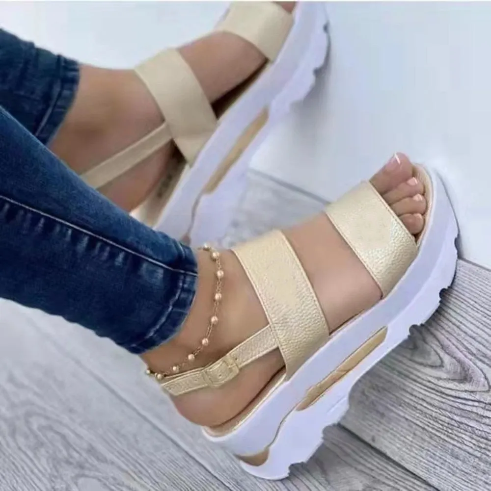 Amozae Summer Women Golden Sandals Platform Heels Cross Strap Ankle Peep Toe Beach Party Ladies Shoes Zapatos Sandals Shoes For Women