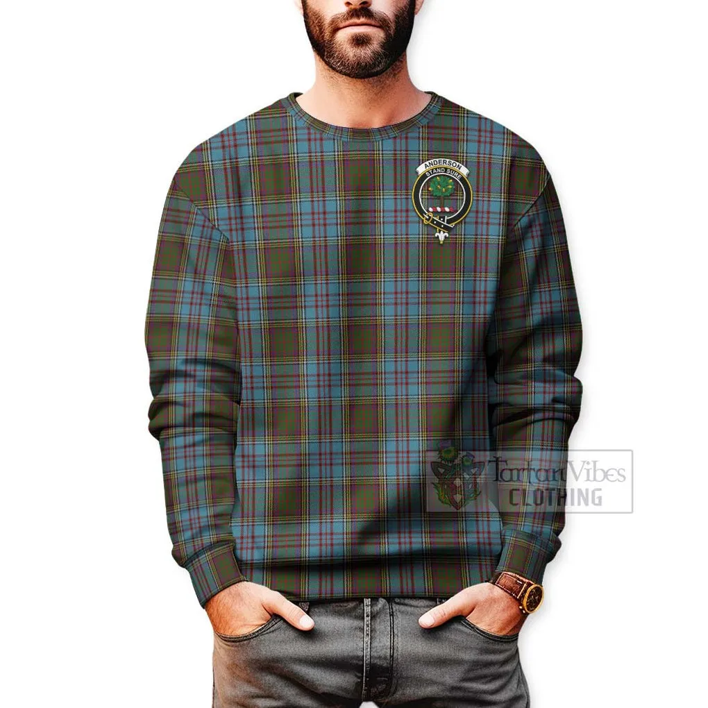 Anderson Tartan Sweatshirt with Family Crest and Bearded Skull Holding Bottles of Whiskey