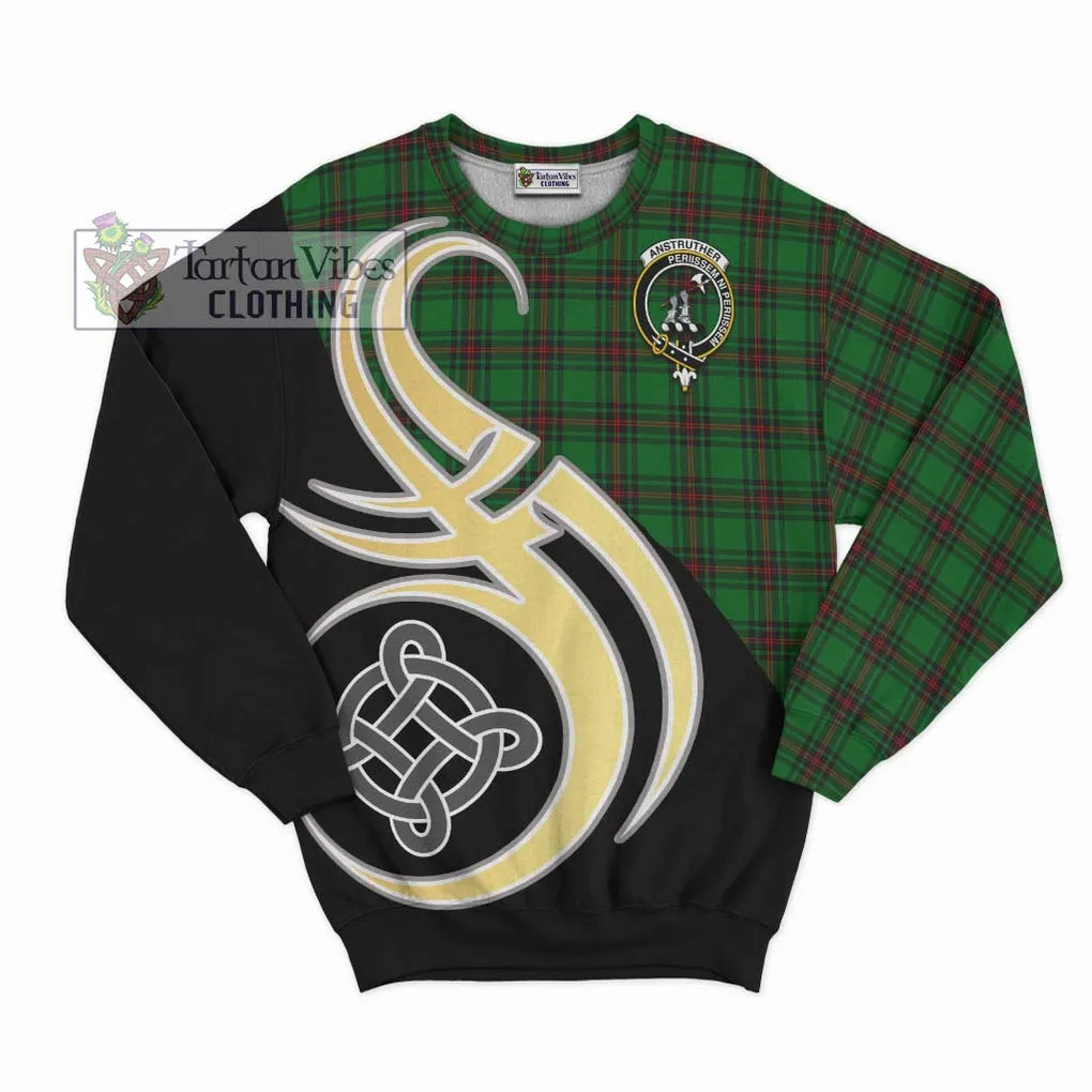 Anstruther Tartan Sweatshirt with Family Crest and Celtic Symbol Style