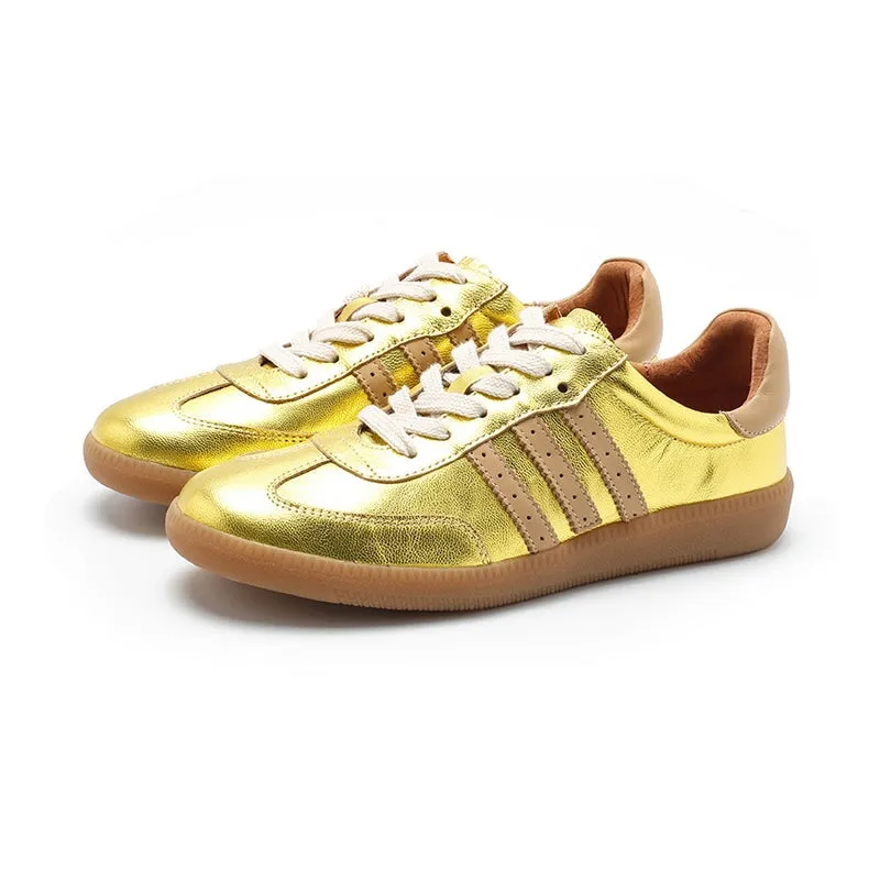 Army Trainer Leather Low-top Sneakers for Women With Stripes in Golden/Silver