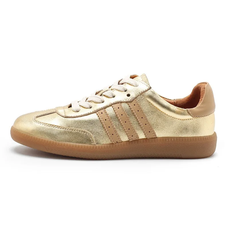 Army Trainer Leather Low-top Sneakers for Women With Stripes in Golden/Silver