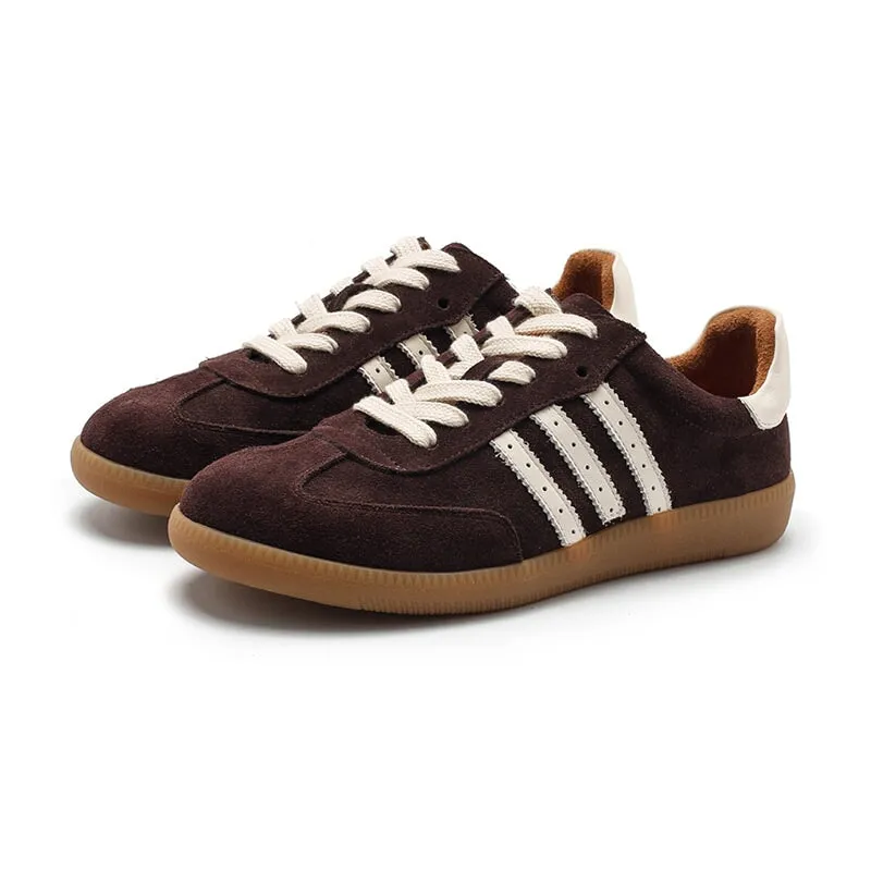 Army Trainer Leather Low-top Sneakers for Women With Stripes in Green/Coffee/Beige/Brown