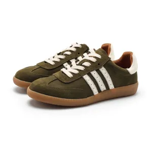 Army Trainer Leather Low-top Sneakers for Women With Stripes in Green/Coffee/Beige/Brown