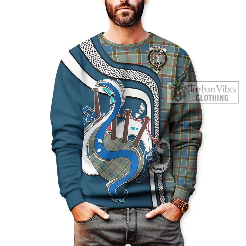 Balfour Blue Tartan Sweatshirt with Epic Bagpipe Style