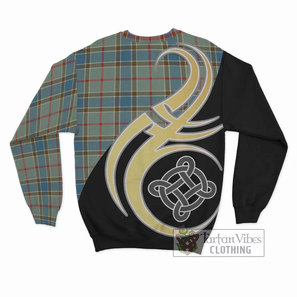 Balfour Blue Tartan Sweatshirt with Family Crest and Celtic Symbol Style