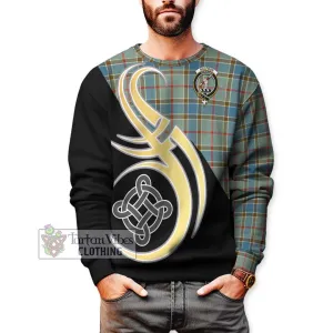 Balfour Blue Tartan Sweatshirt with Family Crest and Celtic Symbol Style