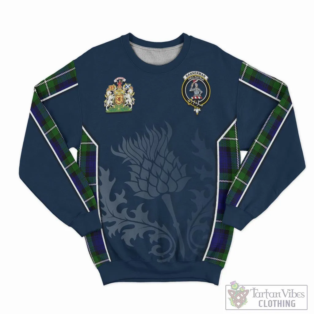 Bannerman Tartan Sweatshirt with Family Crest and Scottish Thistle Vibes Sport Style