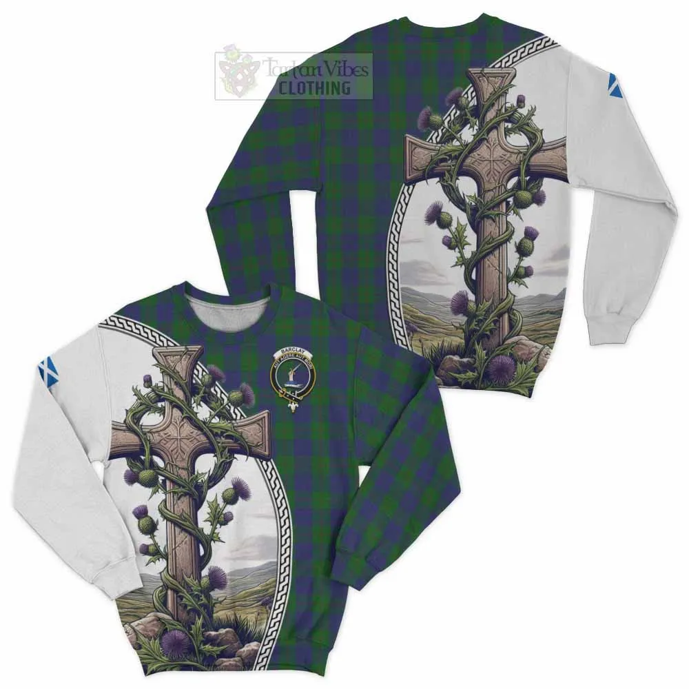 Barclay Tartan Sweatshirt with Family Crest and St. Andrew's Cross Accented by Thistle Vines