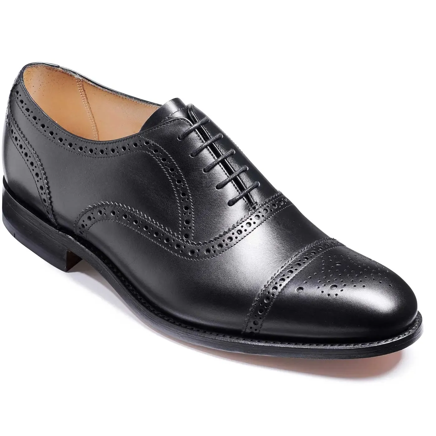 BARKER Mirfield Shoes - Mens Oxford Semi Brogue - Black Calf