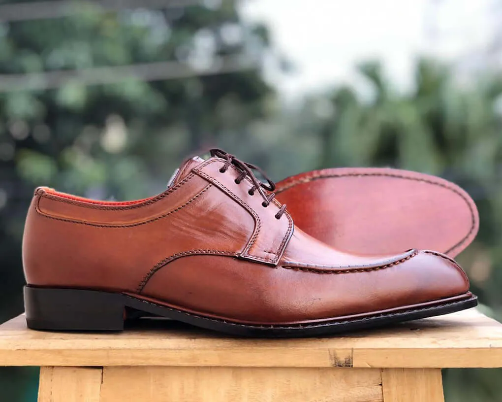 Bespoke Brown Leather Split Toe Lace up Shoe for Men