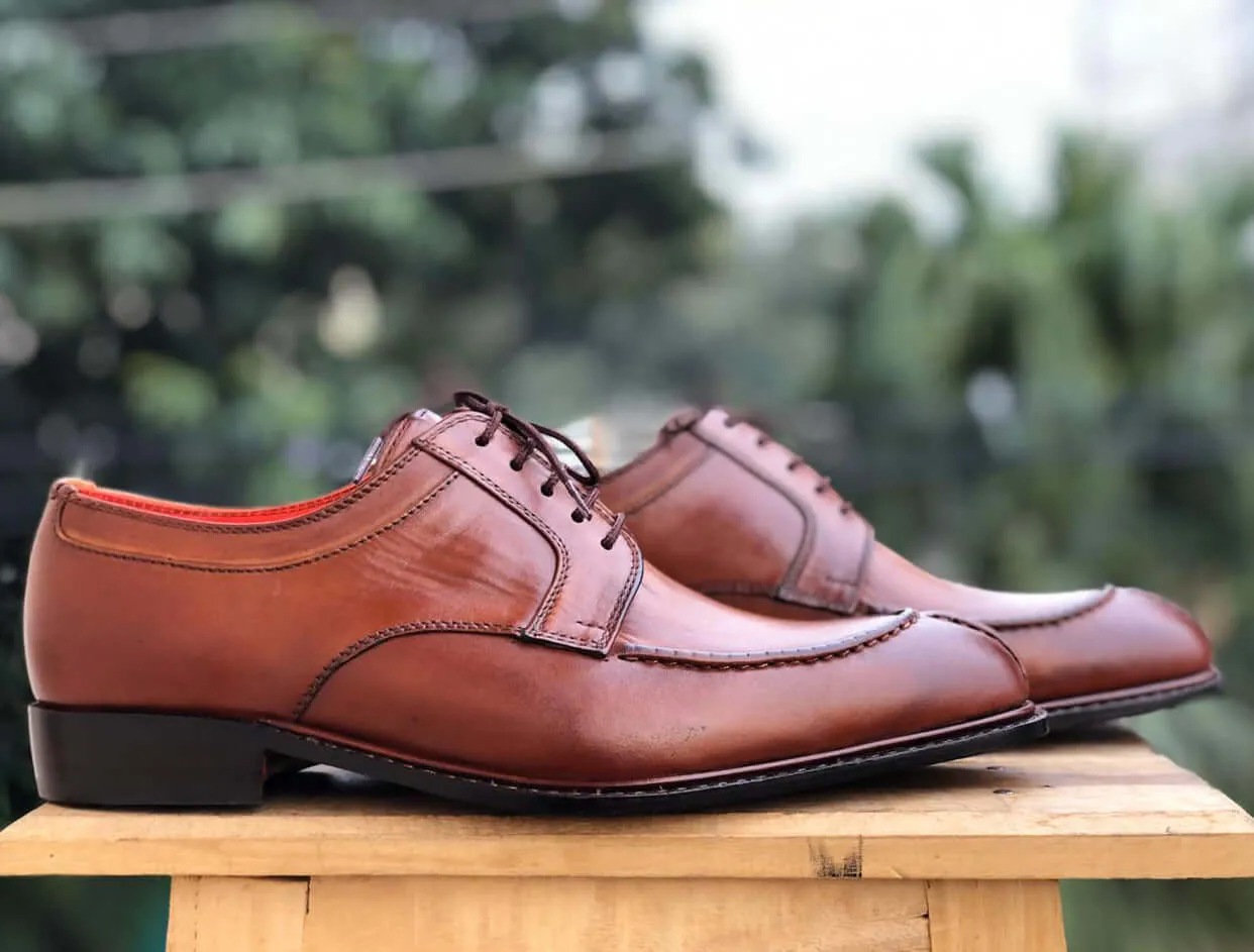 Bespoke Brown Leather Split Toe Lace up Shoe for Men