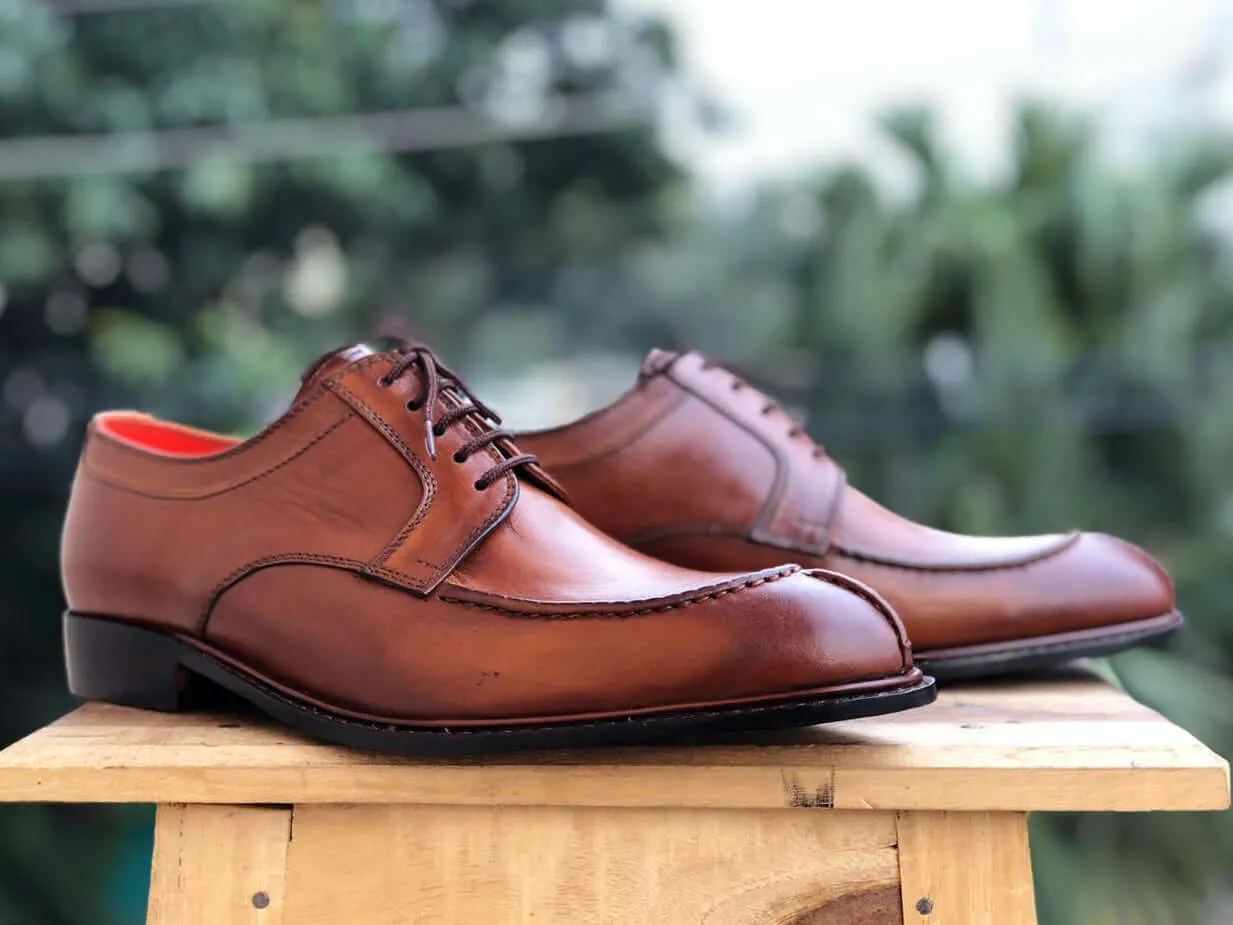 Bespoke Brown Leather Split Toe Lace up Shoe for Men