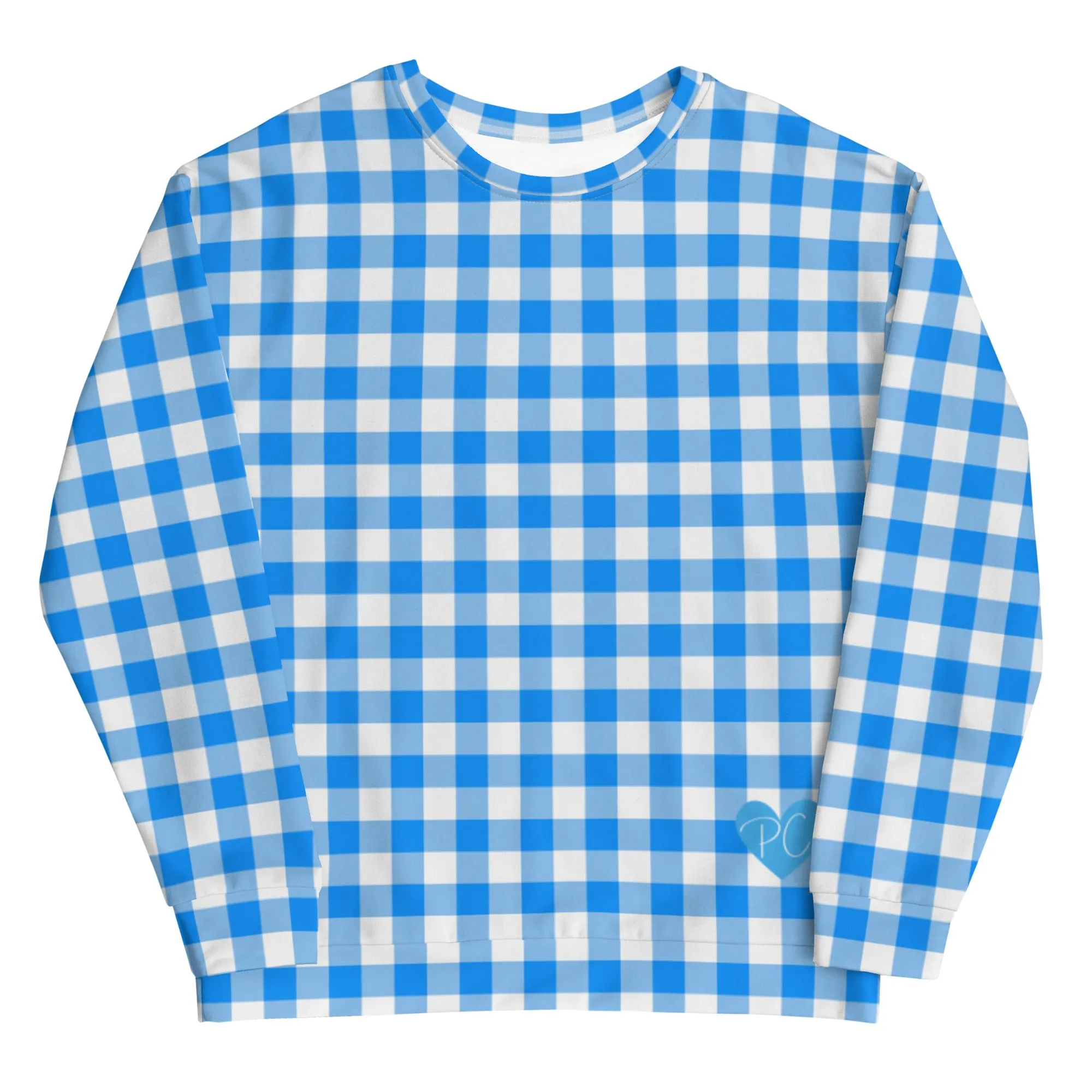 Beyond Blue Gingham Long-Sleeved Crewneck Sweatshirt | Pinup Couture Relaxed