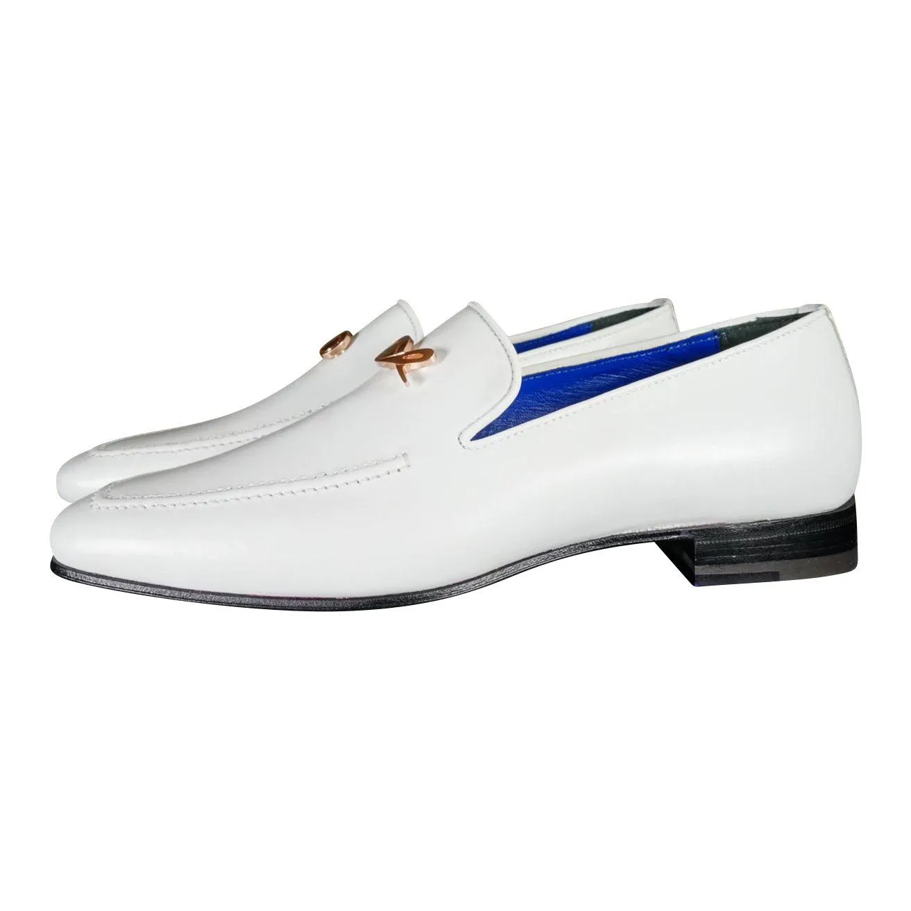 Bianco With Rose Gold Hardware Leather Loafers