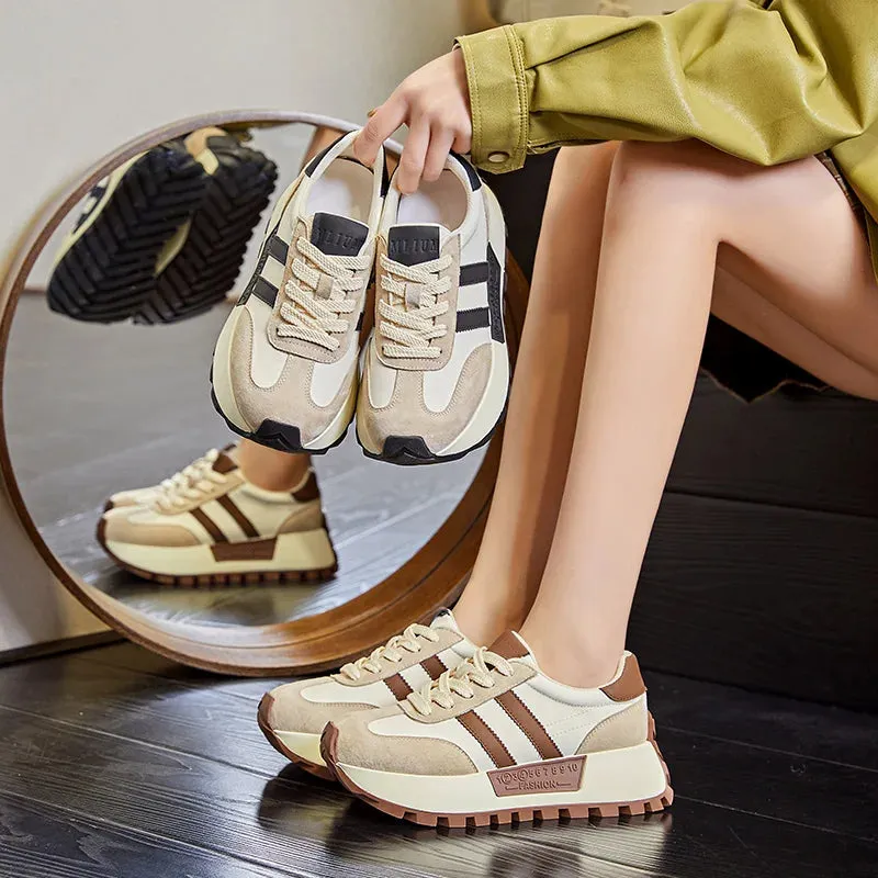 binfenxie  -  Forrest Gump Shoes Female Genuine Leather 2024 Spring New Platform Sneakers Women Casual Trendy Women Board Shoes