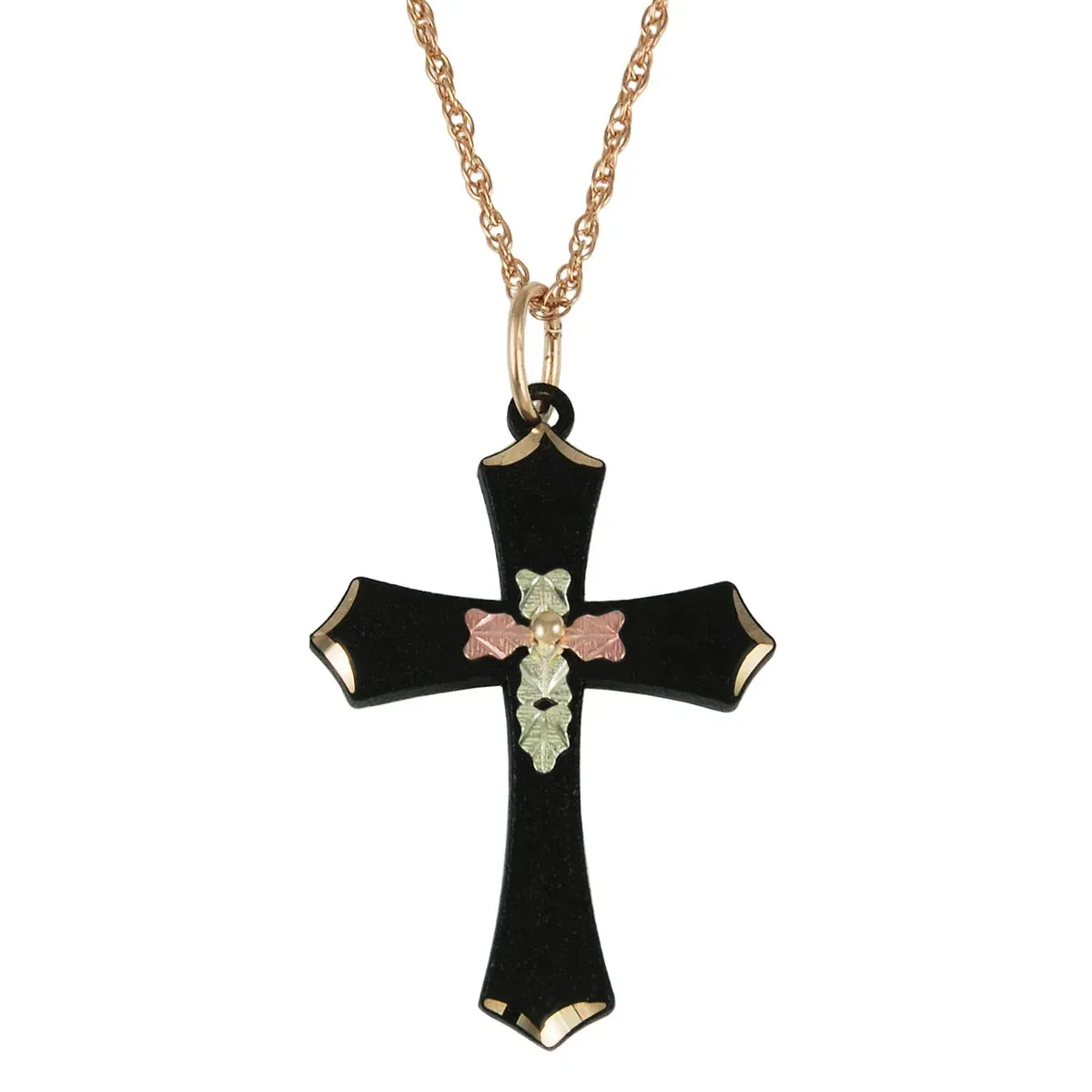 Black Hills Gold Black Powder-Coated Cross Pendant