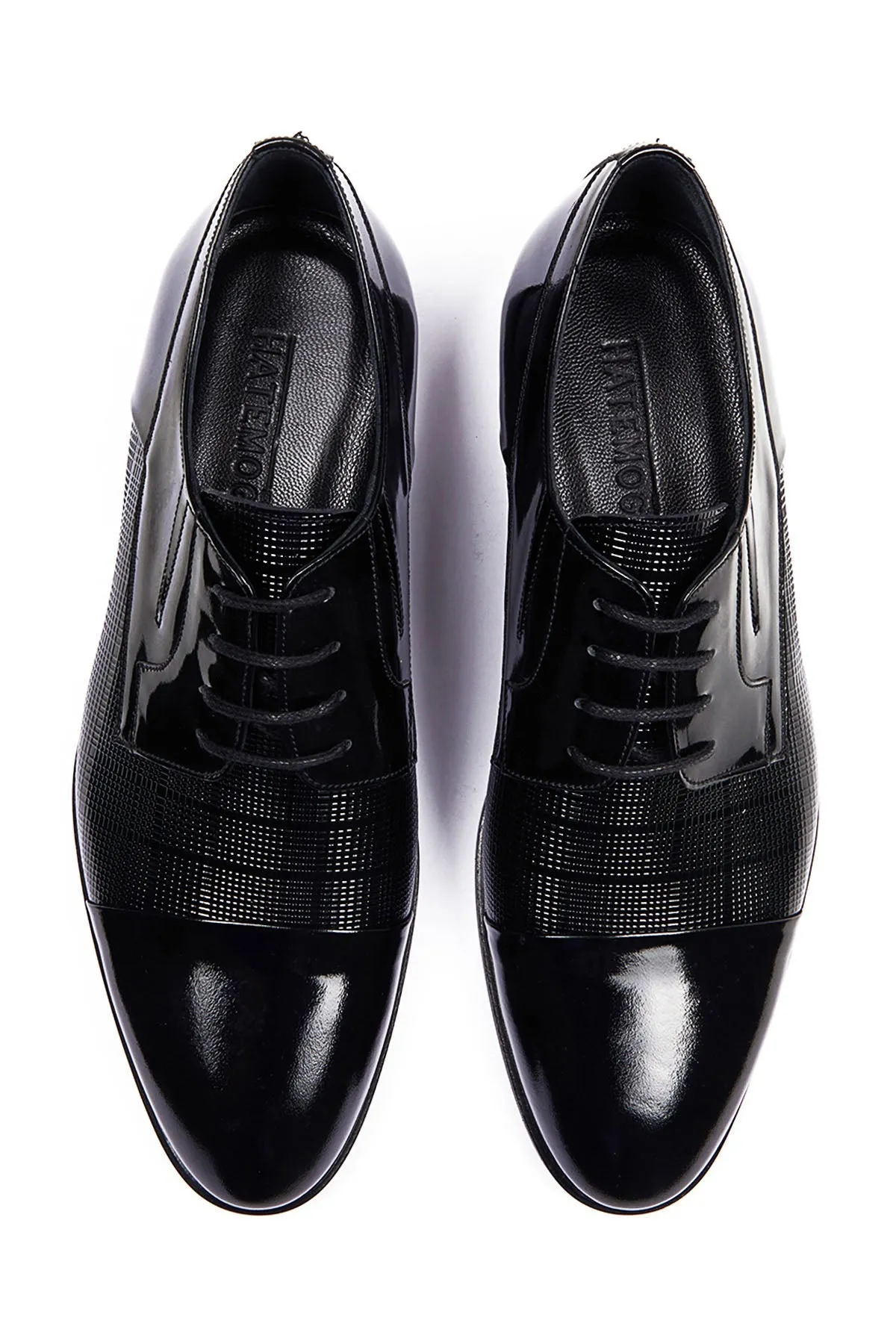 Black Patent Leather Lace-Up Patterned Tuxedo Shoes