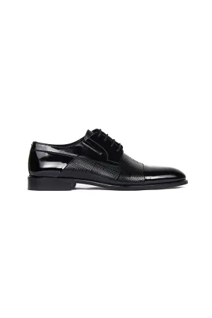 Black Patent Leather Lace-Up Patterned Tuxedo Shoes