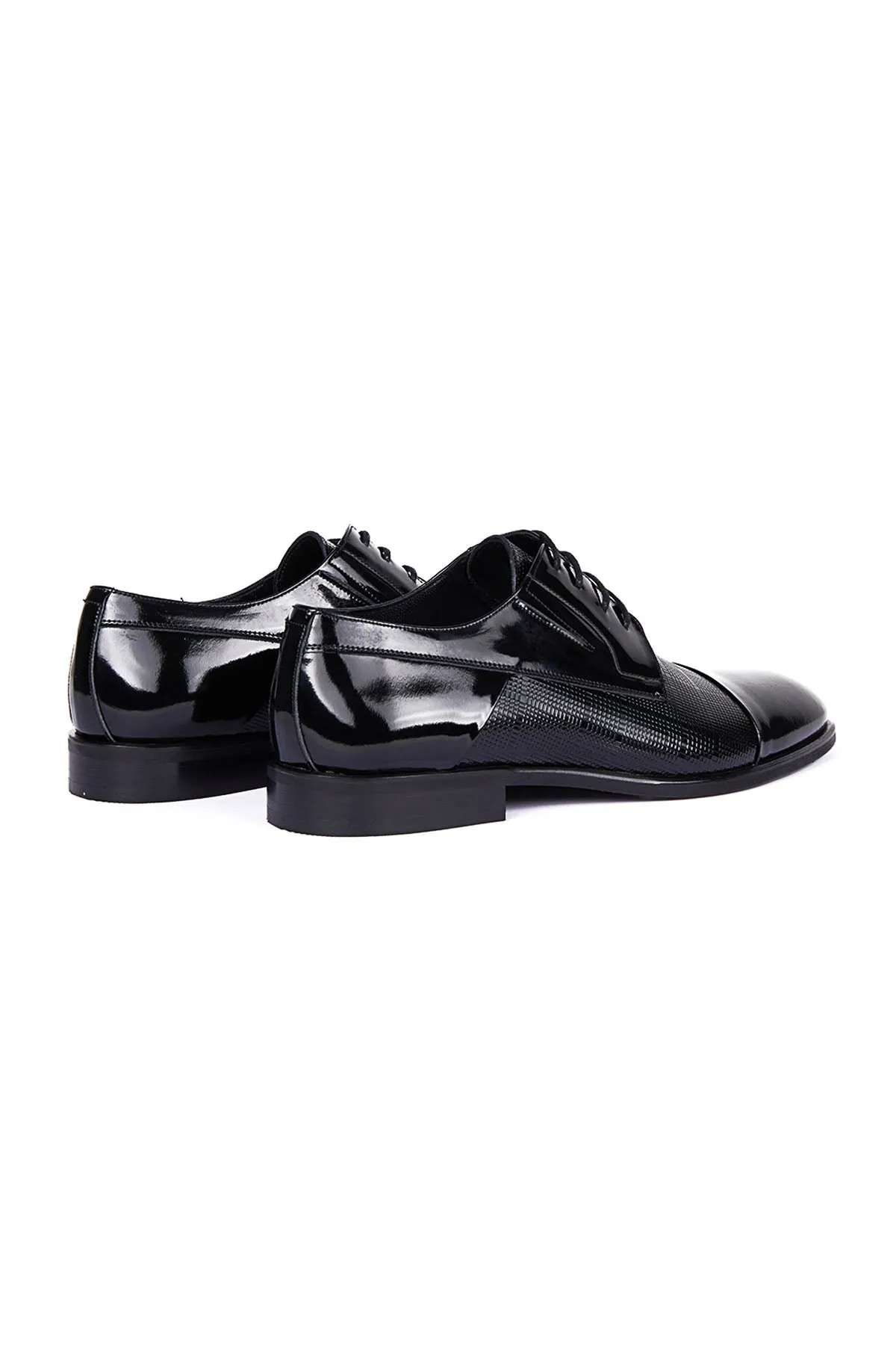 Black Patent Leather Lace-Up Patterned Tuxedo Shoes