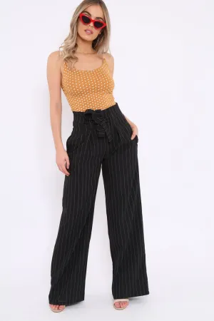 Black Pinstripe High Waist Tailored Trousers - Ginni