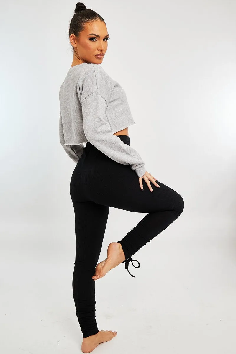 Black Ribbed Ruched Ankle Leggings - Hollyann