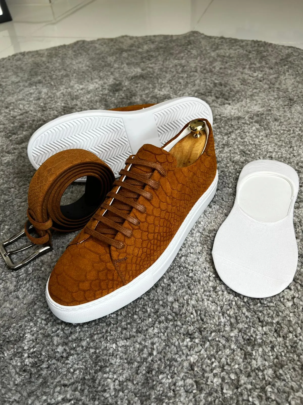 Bojoni Amato Special Edition Rubber Sole Suede Leather Tan Sneakers