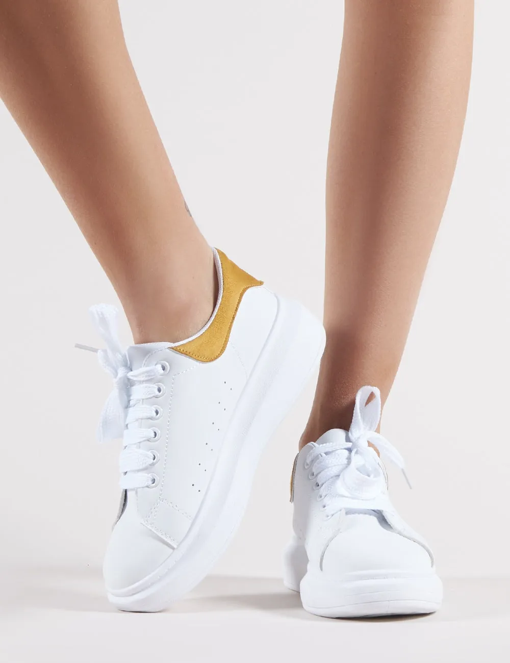 Bolt Platform Trainers in White and Yellow