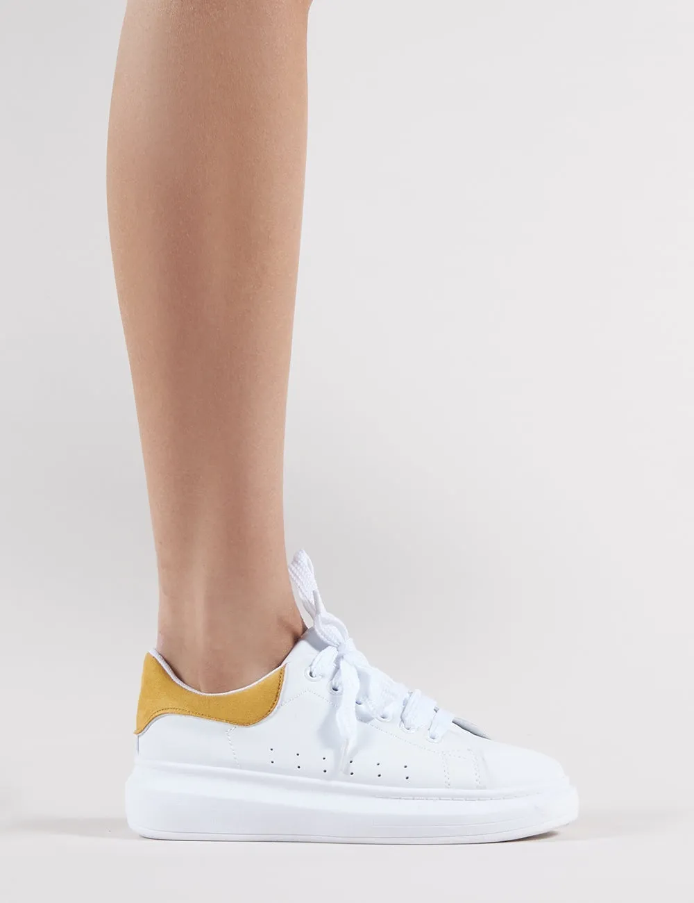 Bolt Platform Trainers in White and Yellow