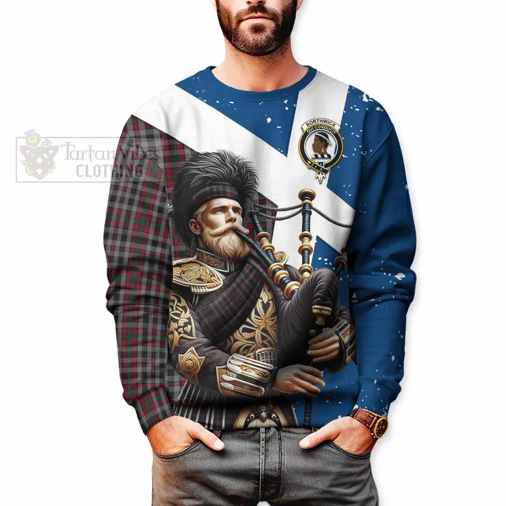 Borthwick Tartan Sweatshirt with Family Crest Scottish Bagpiper Vibes