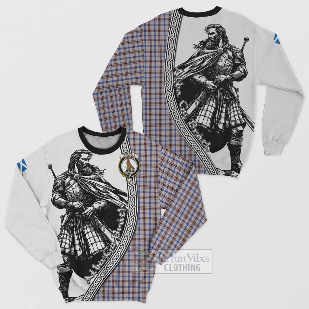 Boswell Tartan Clan Crest Sweatshirt with Highlander Warrior Celtic Style