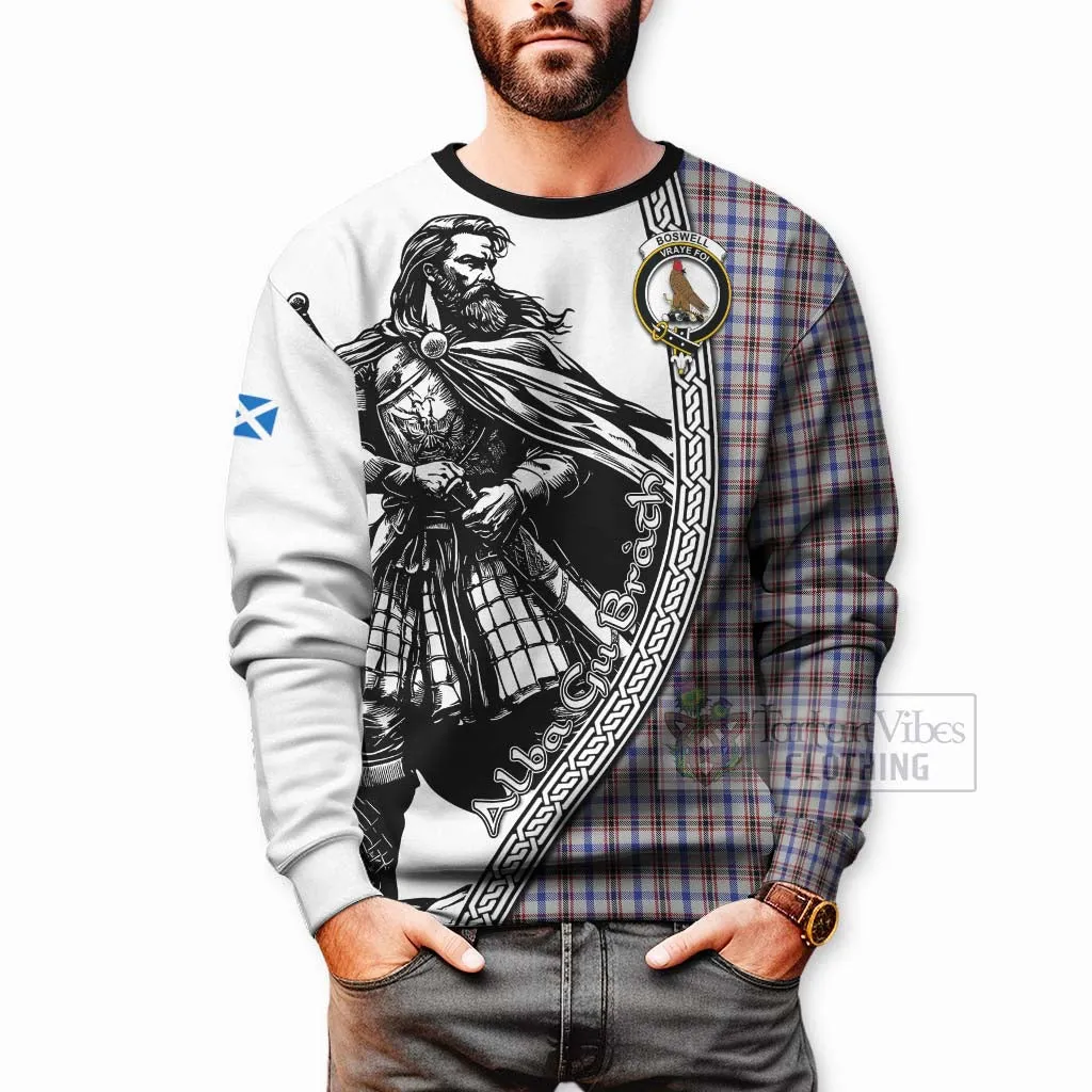 Boswell Tartan Clan Crest Sweatshirt with Highlander Warrior Celtic Style